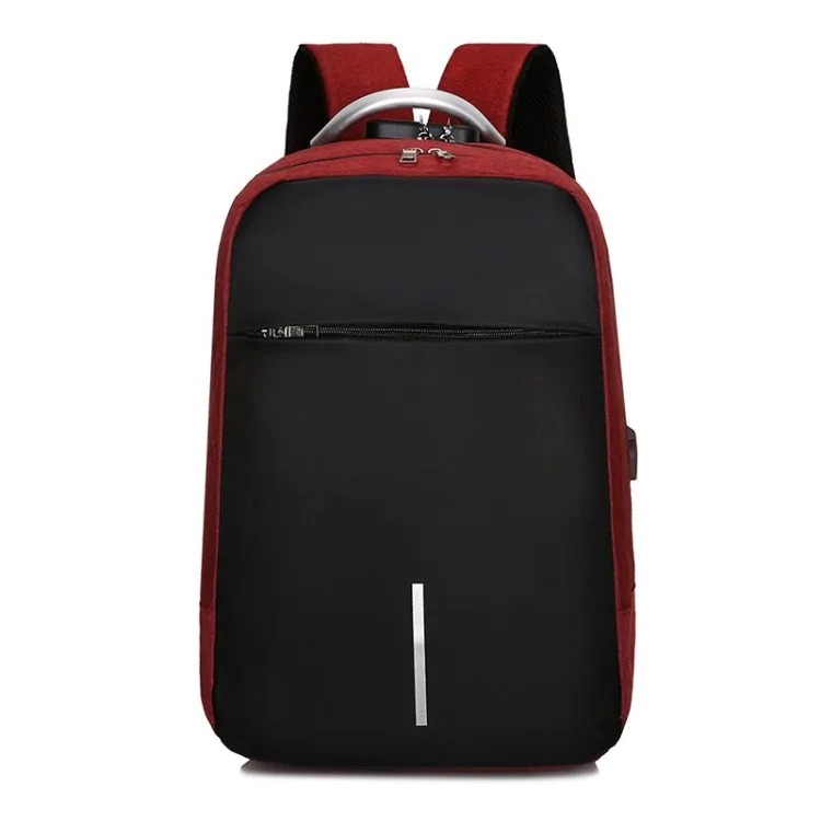 16 inch Men Password Lock Backpack Business Casual Anti-Theft Computer Bag With External USB Port(Wine Red)