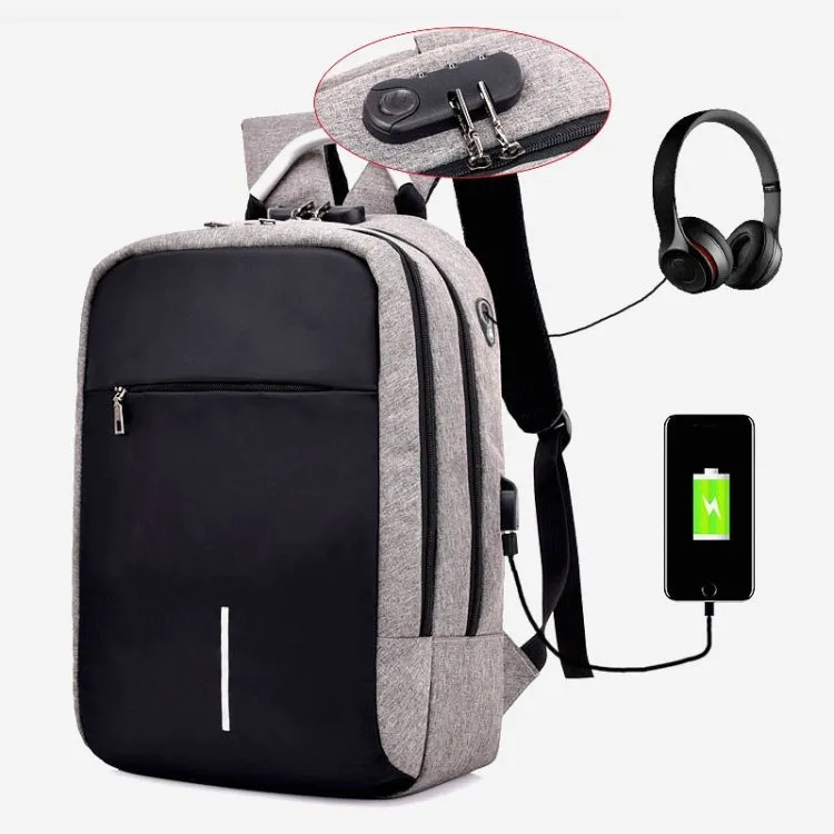 16 inch Men Password Lock Backpack Business Casual Anti-Theft Computer Bag With External USB Port(Wine Red)