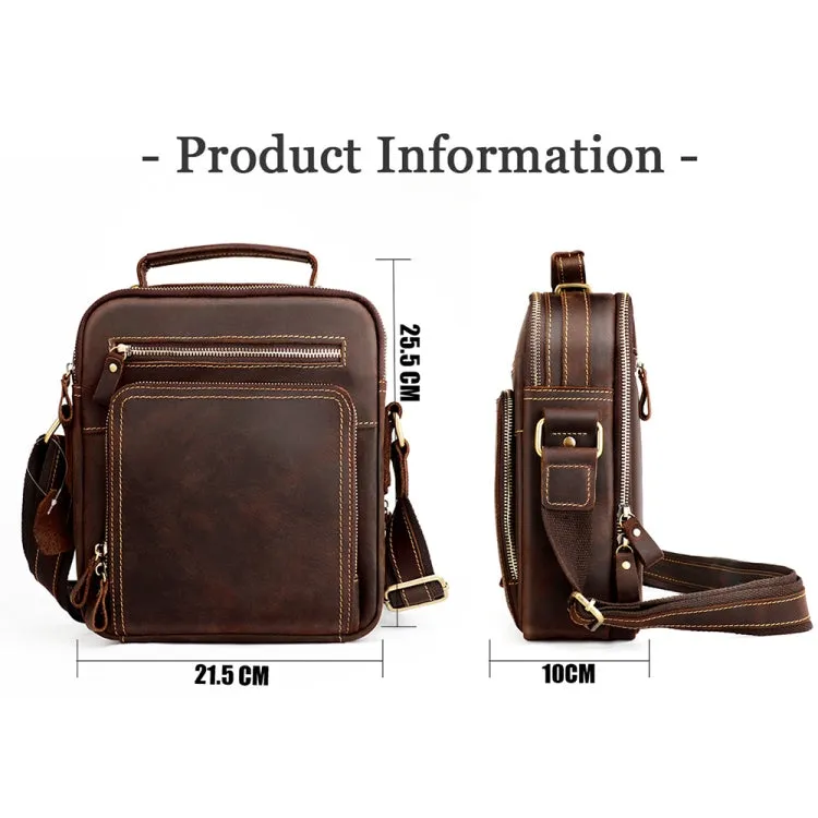 6050 Crazy Horse Texture Genuine Leather Crossbody Bag for Men(Coffee)