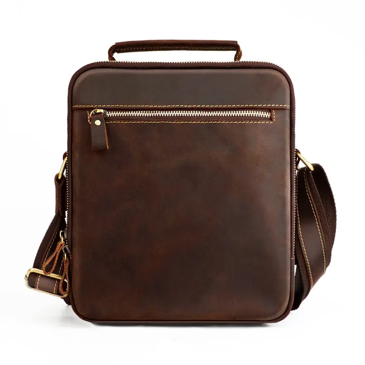 6050 Crazy Horse Texture Genuine Leather Crossbody Bag for Men(Coffee)