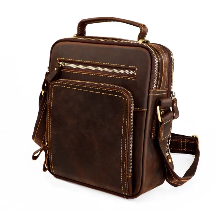6050 Crazy Horse Texture Genuine Leather Crossbody Bag for Men(Coffee)