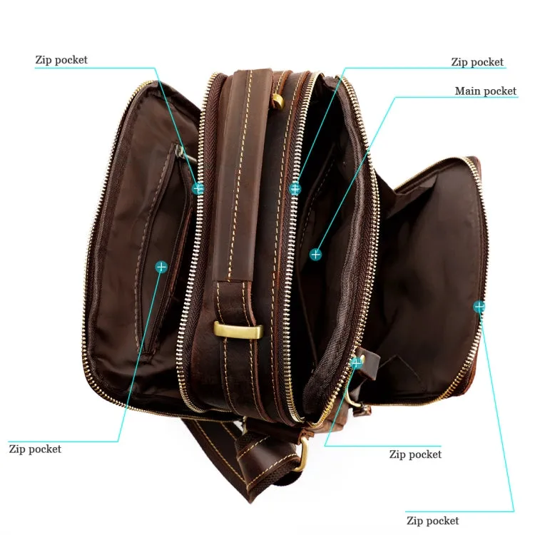 6050 Crazy Horse Texture Genuine Leather Crossbody Bag for Men(Coffee)