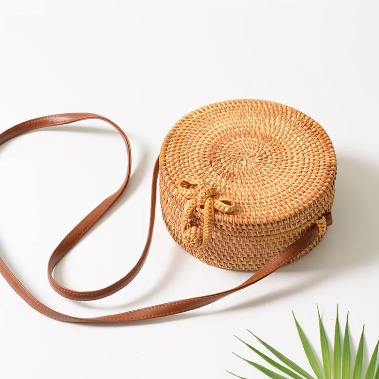 Bowknot Pattern Autumn Rattan Handmade Rattan Bag  Vintage Art Beach Ladies Diagonal Bag, Size:20x20x8cm