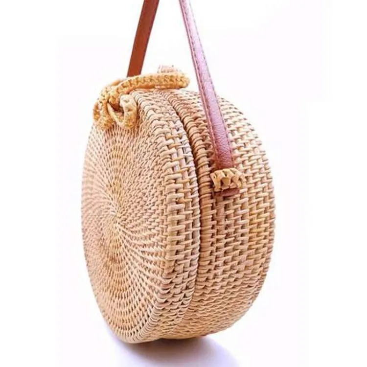 Bowknot Pattern Autumn Rattan Handmade Rattan Bag  Vintage Art Beach Ladies Diagonal Bag, Size:20x20x8cm