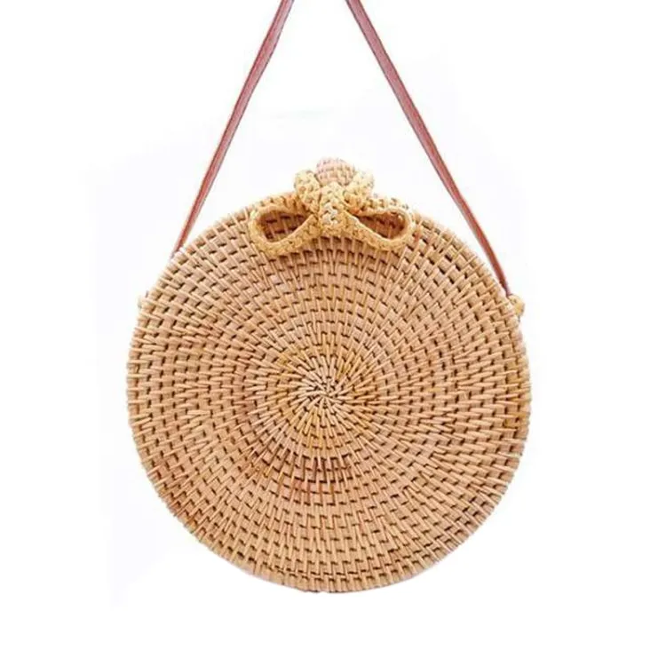 Bowknot Pattern Autumn Rattan Handmade Rattan Bag  Vintage Art Beach Ladies Diagonal Bag, Size:20x20x8cm