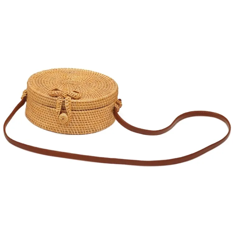 Bowknot Pattern Autumn Rattan Handmade Rattan Bag  Vintage Art Beach Ladies Diagonal Bag, Size:20x20x8cm