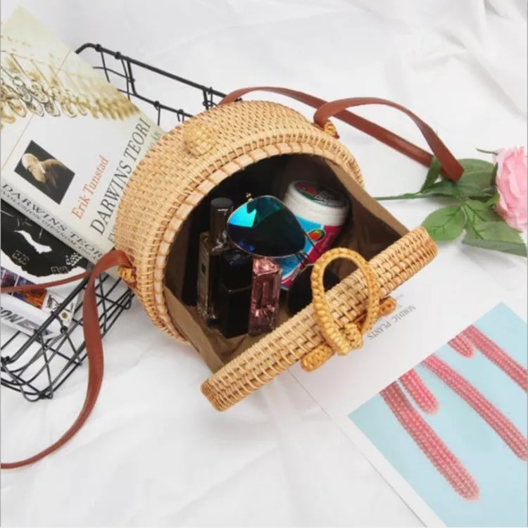 Bowknot Pattern Autumn Rattan Handmade Rattan Bag  Vintage Art Beach Ladies Diagonal Bag, Size:20x20x8cm