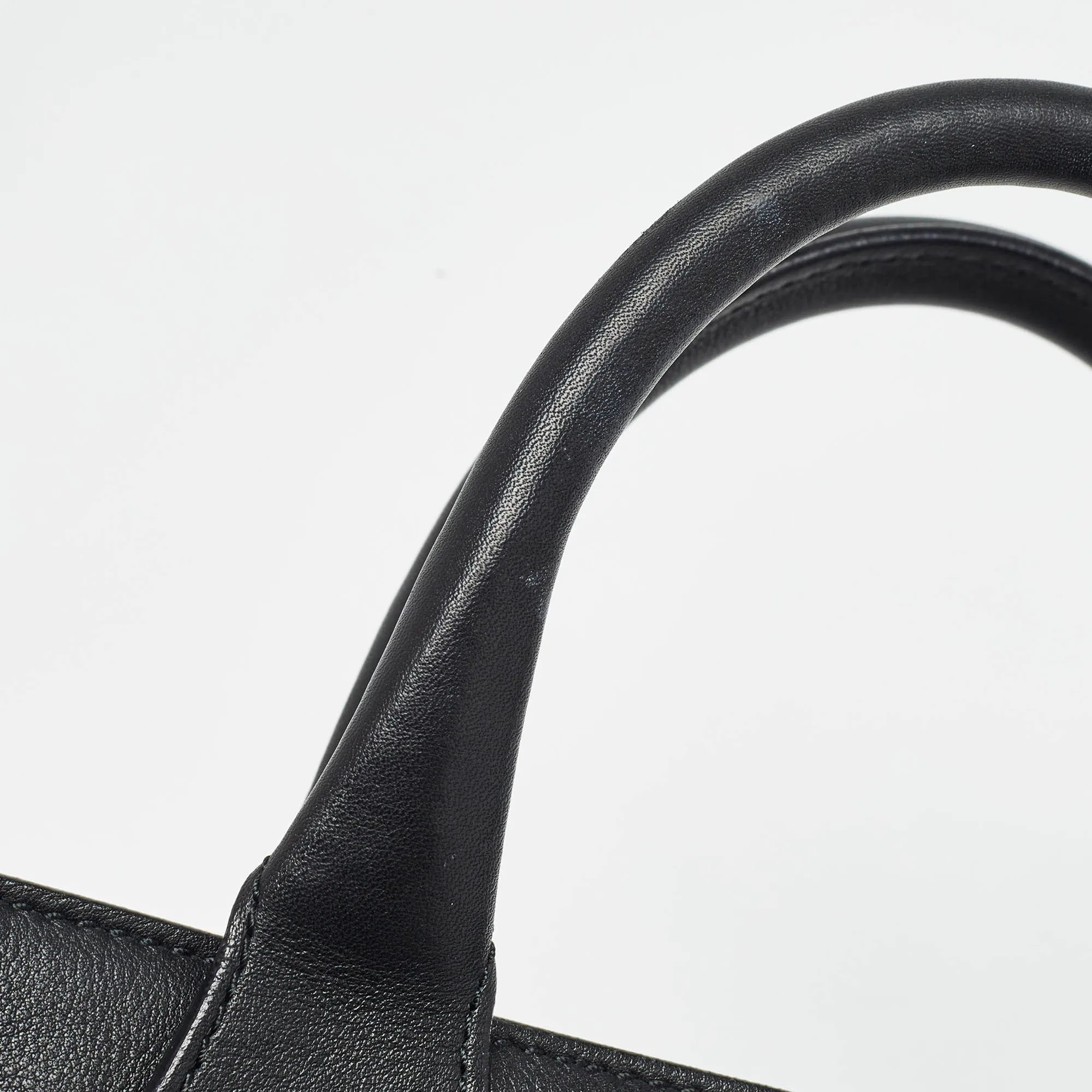 BURBERRY Black/Beige Leather and House Check Canvas Small Banner Tote
