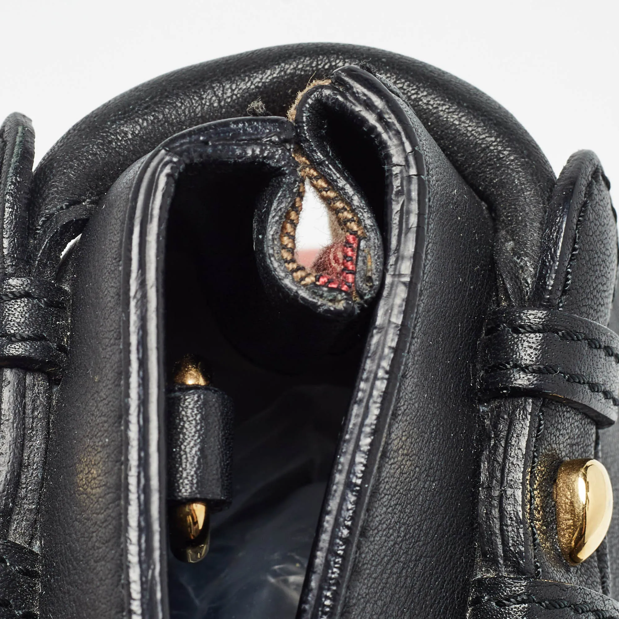 BURBERRY Black/Beige Leather and House Check Canvas Small Banner Tote
