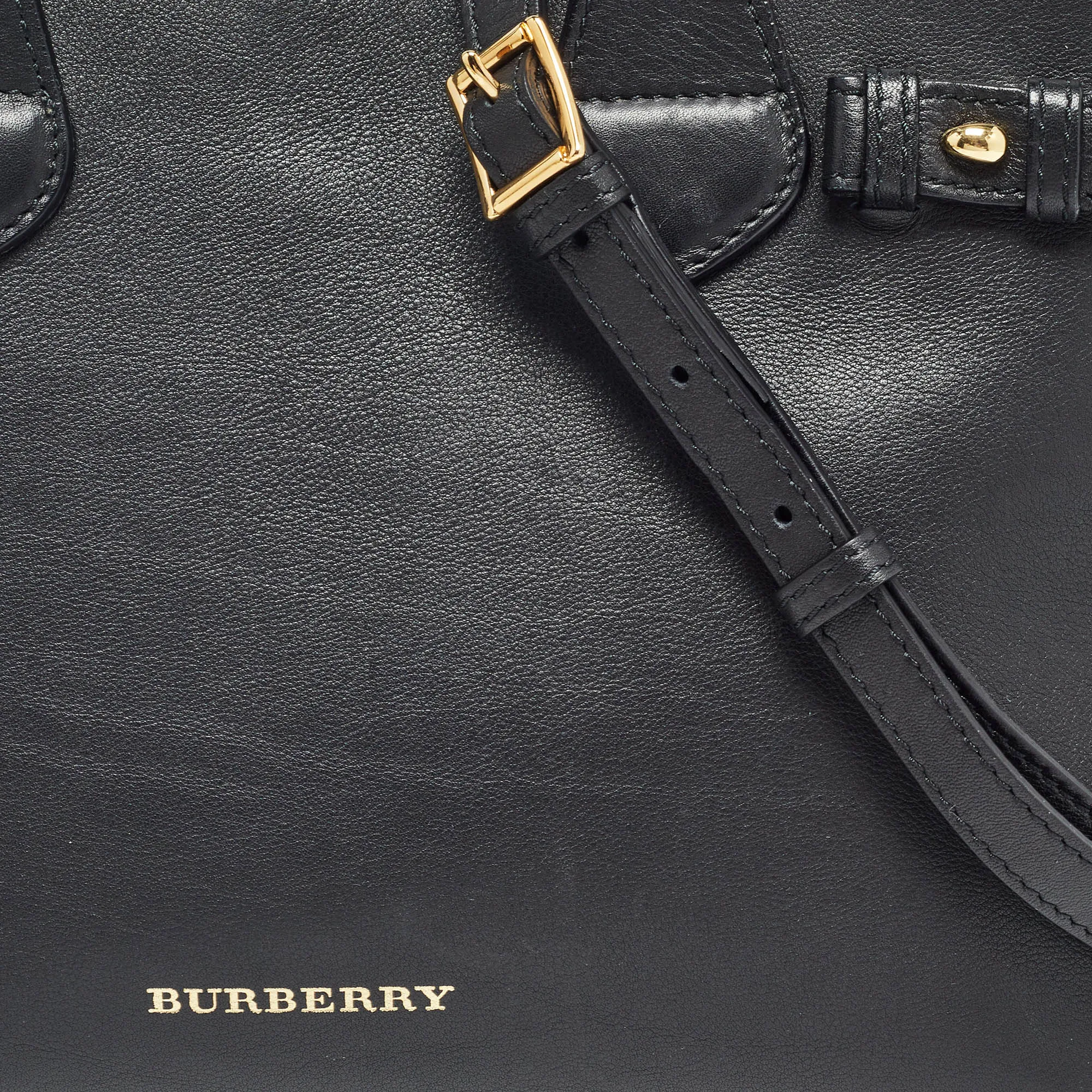 BURBERRY Black/Beige Leather and House Check Canvas Small Banner Tote
