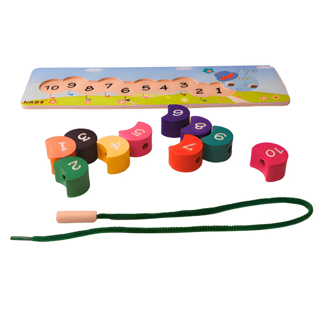 Caterpillar Wooden Number Lacing Toy for kids Age 3 