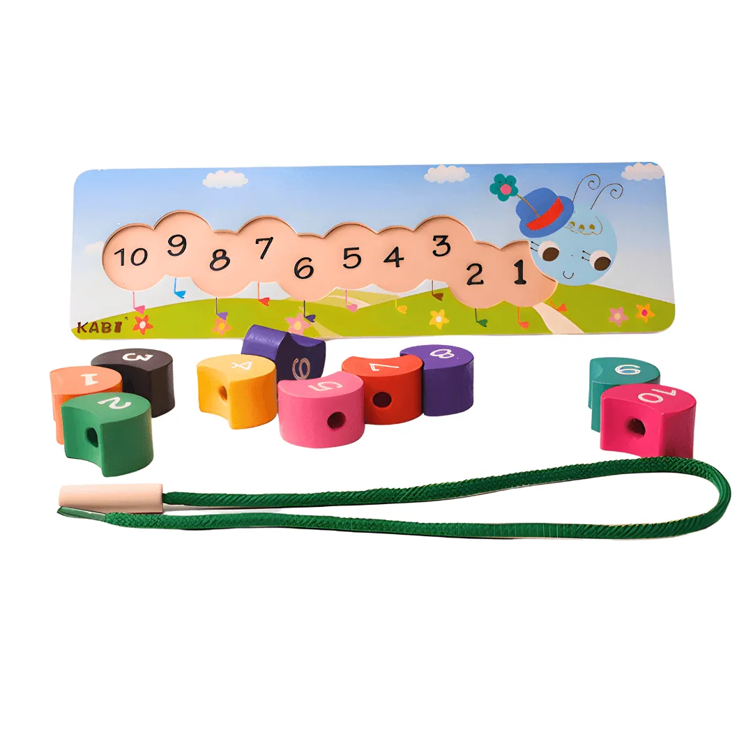 Caterpillar Wooden Number Lacing Toy for kids Age 3 
