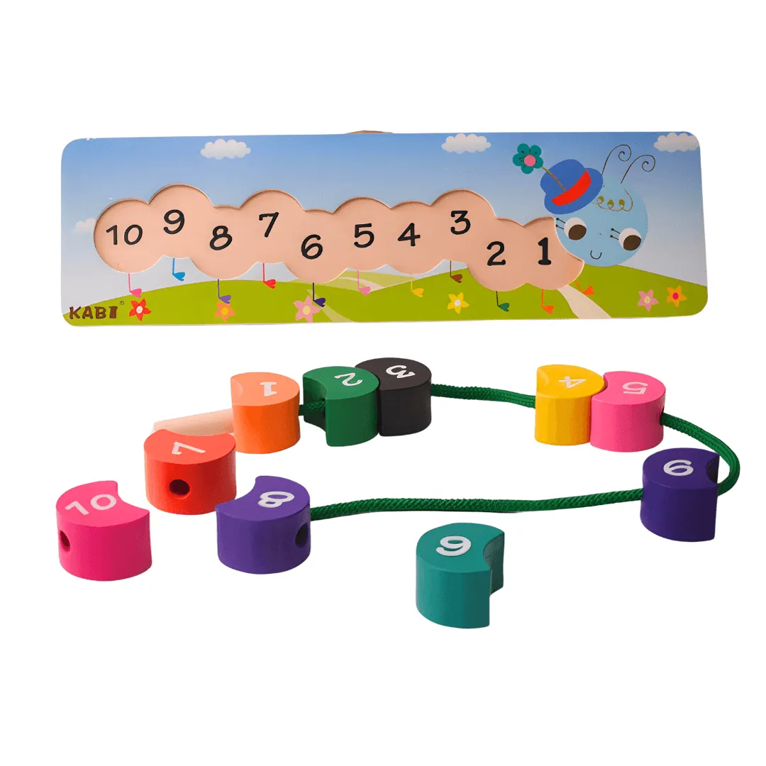 Caterpillar Wooden Number Lacing Toy for kids Age 3 