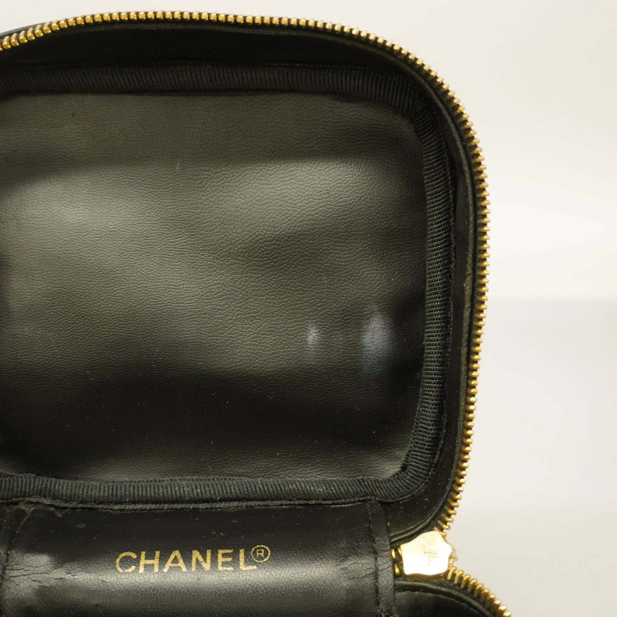CHANEL  Bicolor Vanity Bag Women's Leather Vanity Bag Black