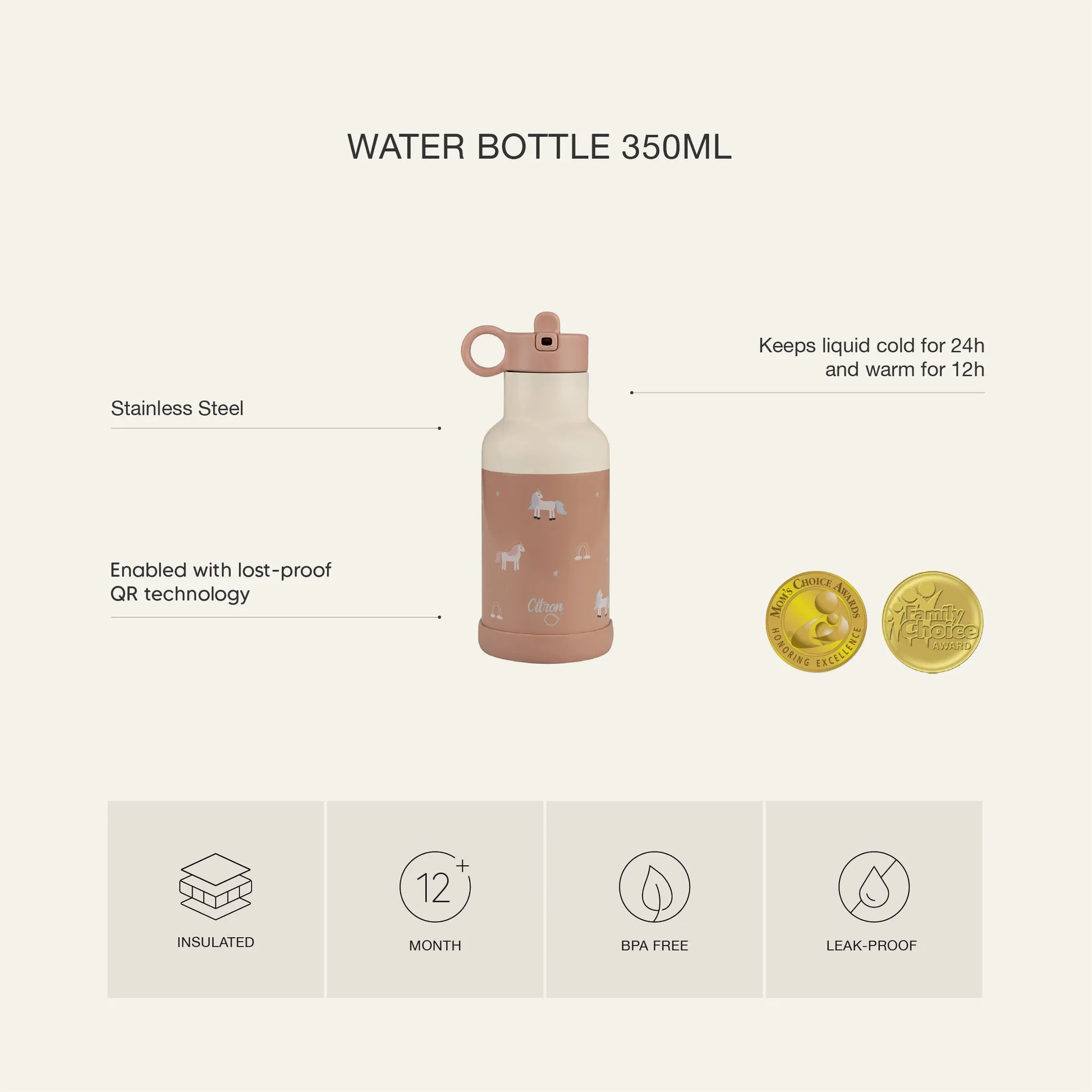 Citron 350ml Water Bottle - Spaceship Dusty Blue