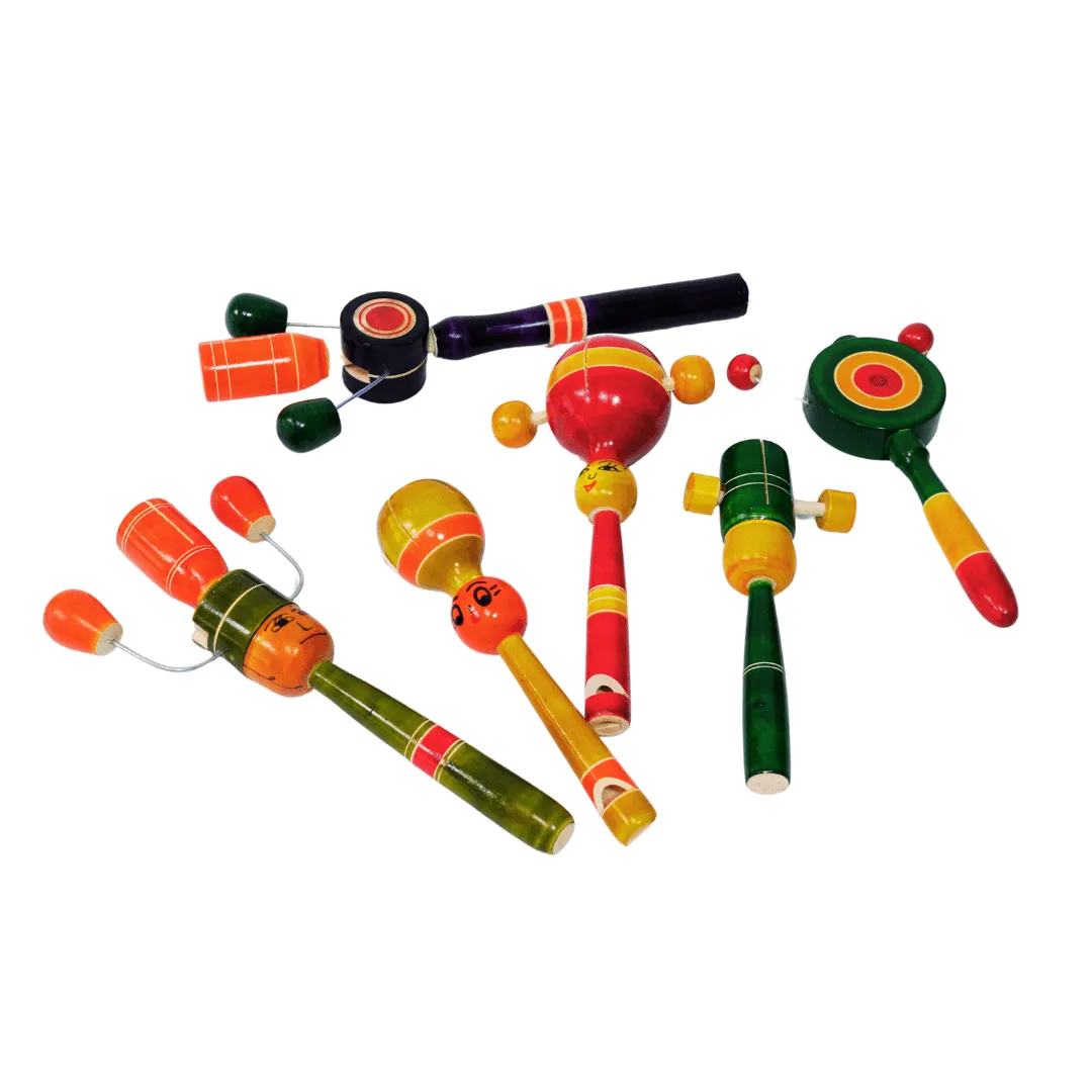 Combo of 6 Wooden Rattle Toys for Baby 0 to 6 Months(Random colour, design will be send)