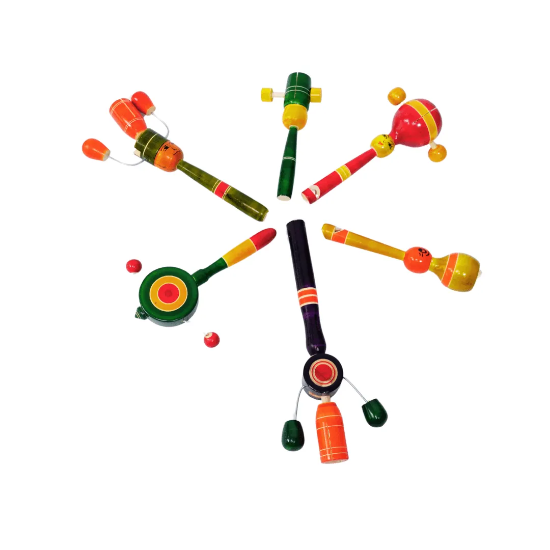 Combo of 6 Wooden Rattle Toys for Baby 0 to 6 Months(Random colour, design will be send)