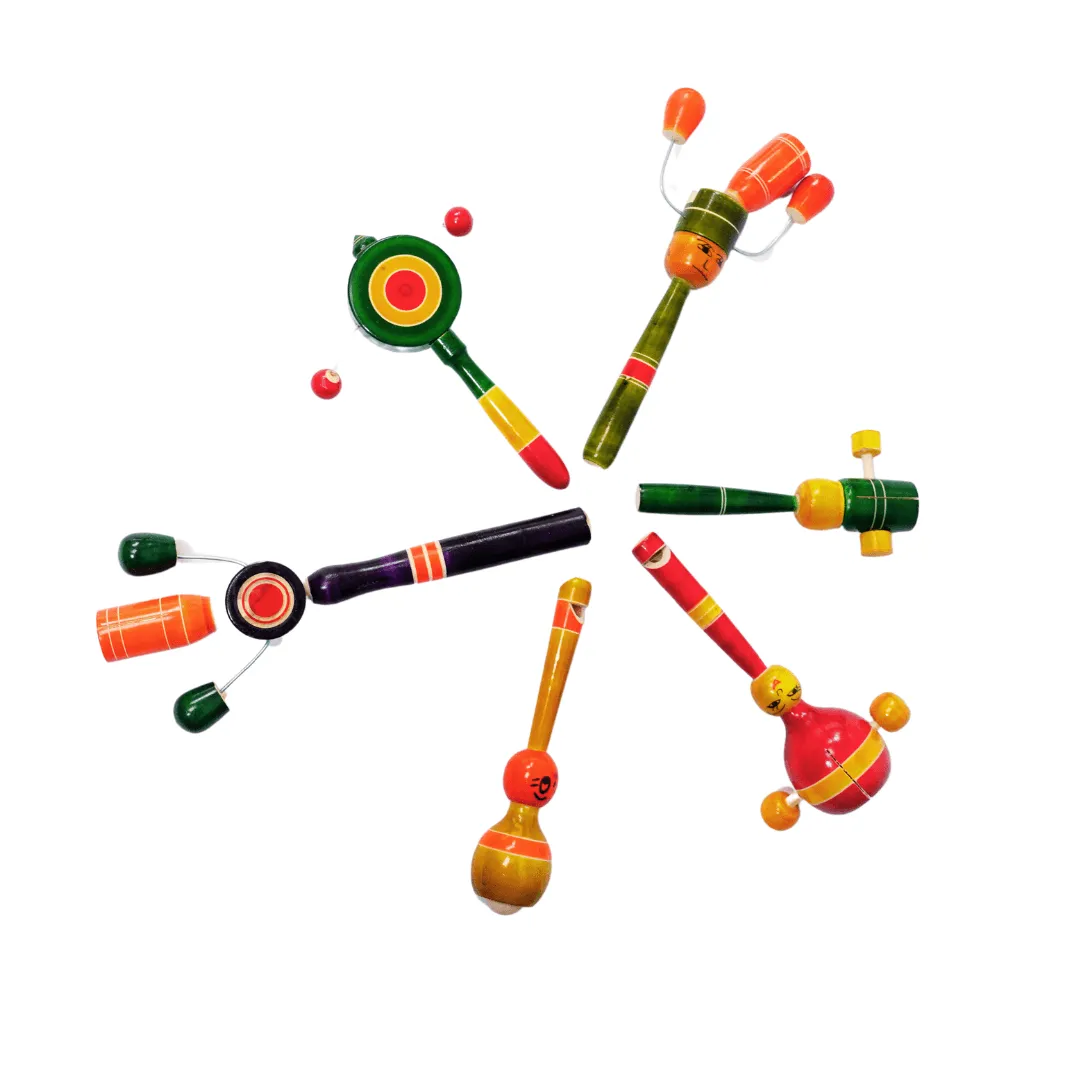 Combo of 6 Wooden Rattle Toys for Baby 0 to 6 Months(Random colour, design will be send)