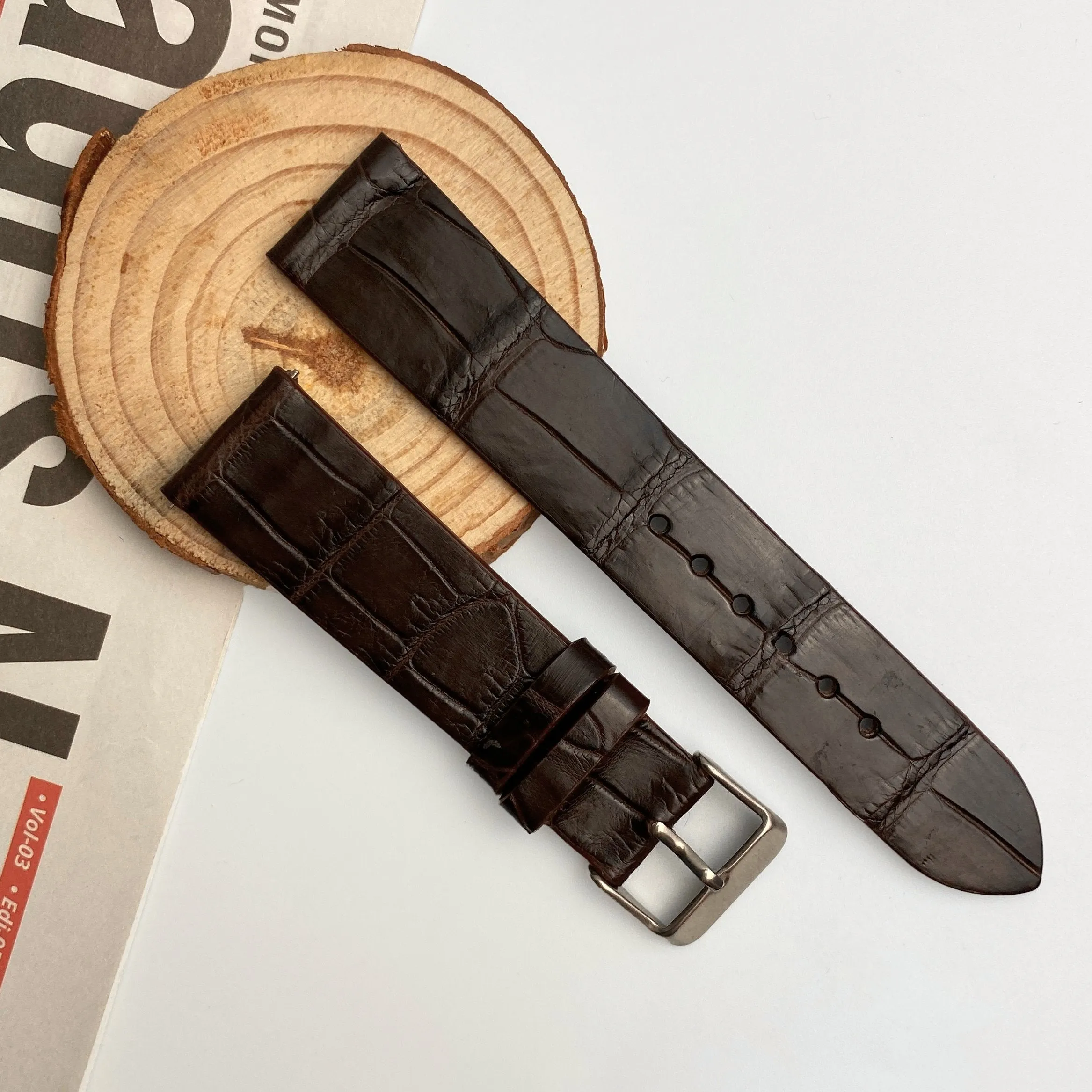 Dark Brown Alligator Leather Watch Bands For Men | Crocodile Quick Release Replacement Wristwatch Strap | DH-11