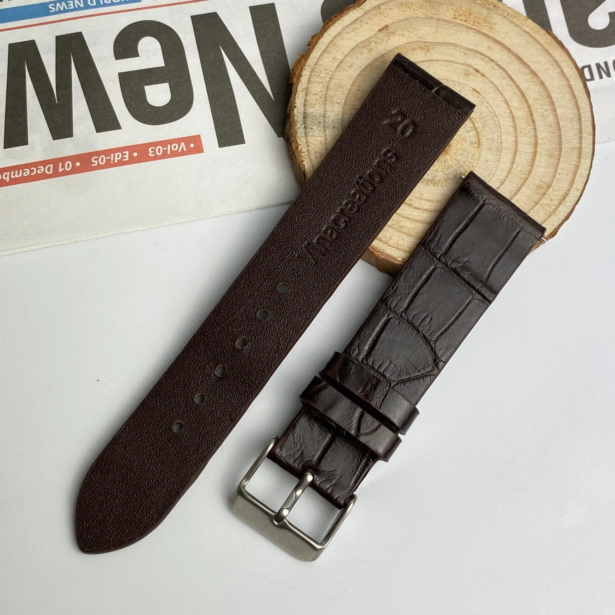 Dark Brown Alligator Leather Watch Bands For Men | Crocodile Quick Release Replacement Wristwatch Strap | DH-11
