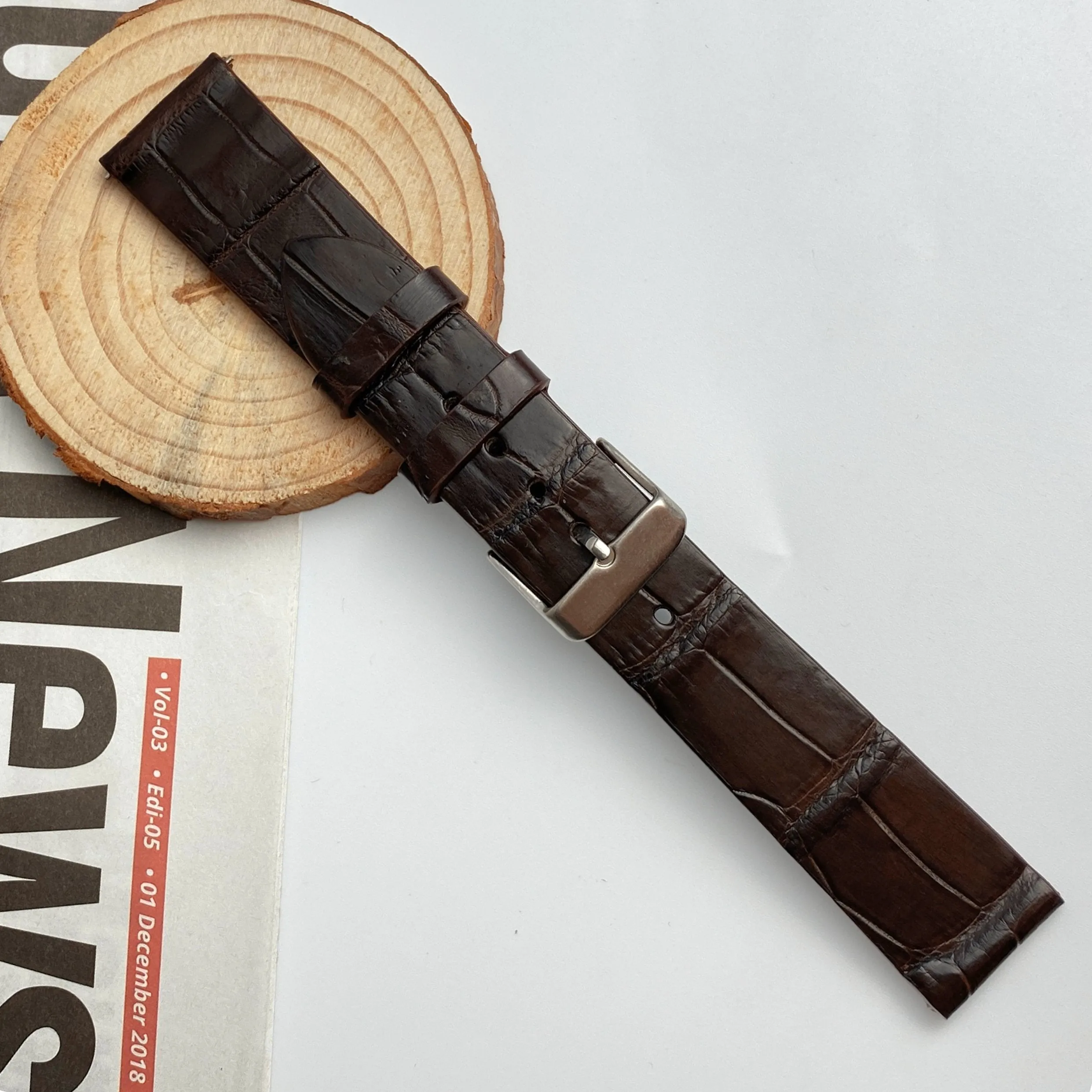Dark Brown Alligator Leather Watch Bands For Men | Crocodile Quick Release Replacement Wristwatch Strap | DH-11