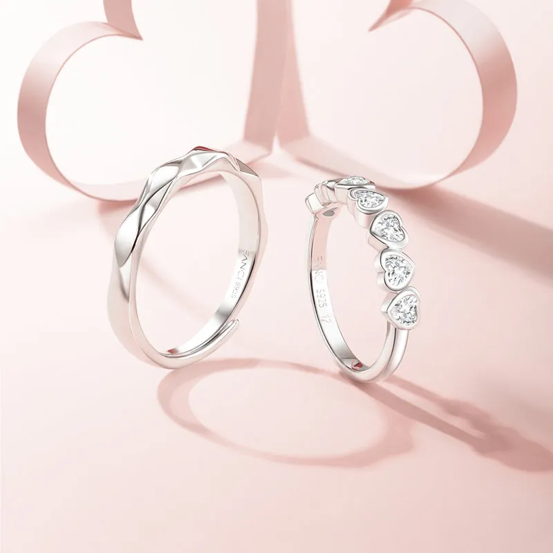 FANCIME “Heart Romance” Adjustable Sterling Silver Matching Rings