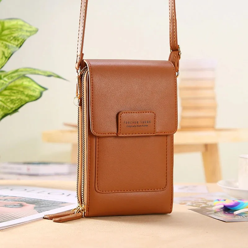 Fashionable Soft Vegan Leather Double Zipper Cross-body Wallet Bags