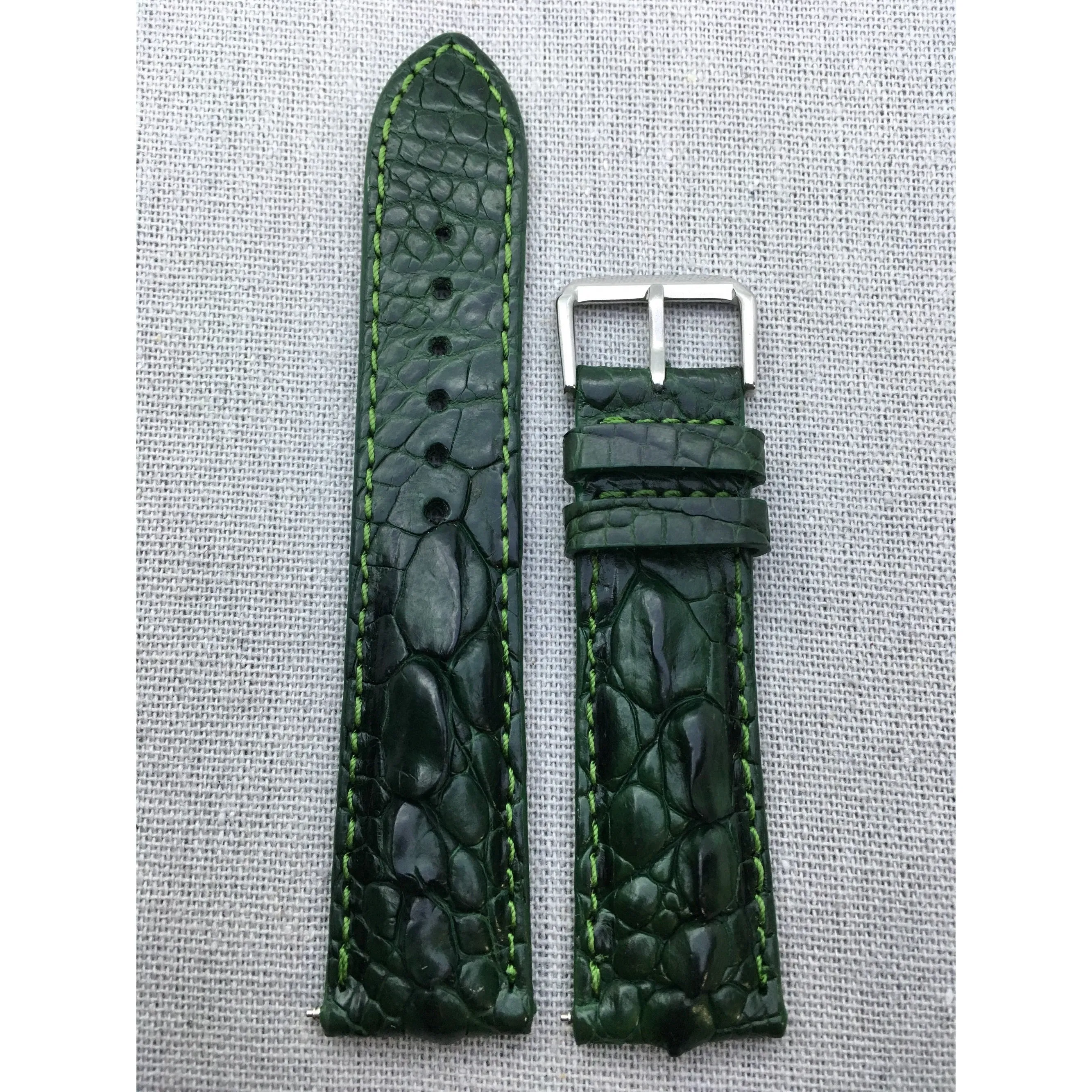 Green Alligator Hornback Leather Watch Band | Luxury Quick Release Buckle Strap | DH-81