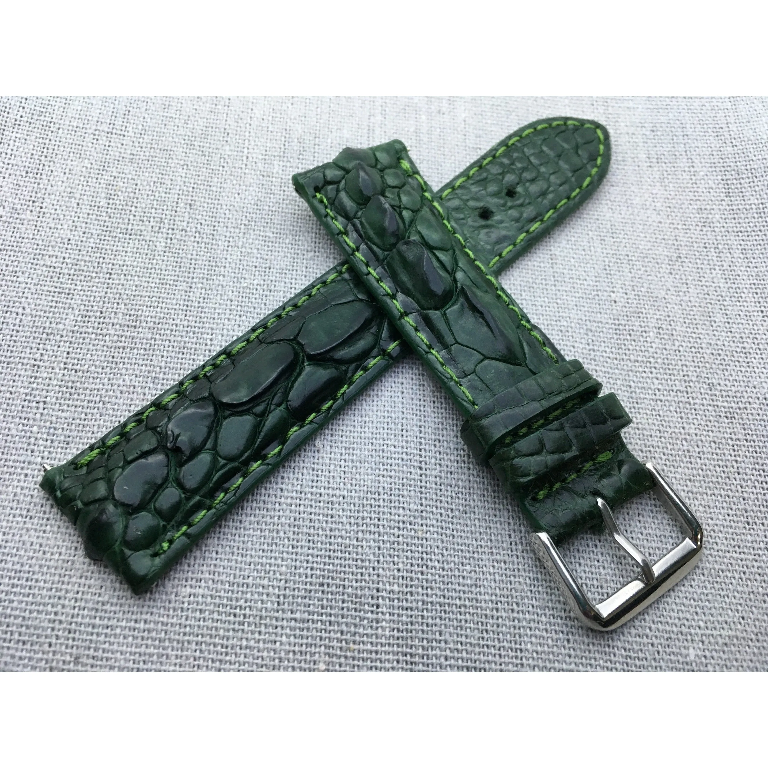 Green Alligator Hornback Leather Watch Band | Luxury Quick Release Buckle Strap | DH-81