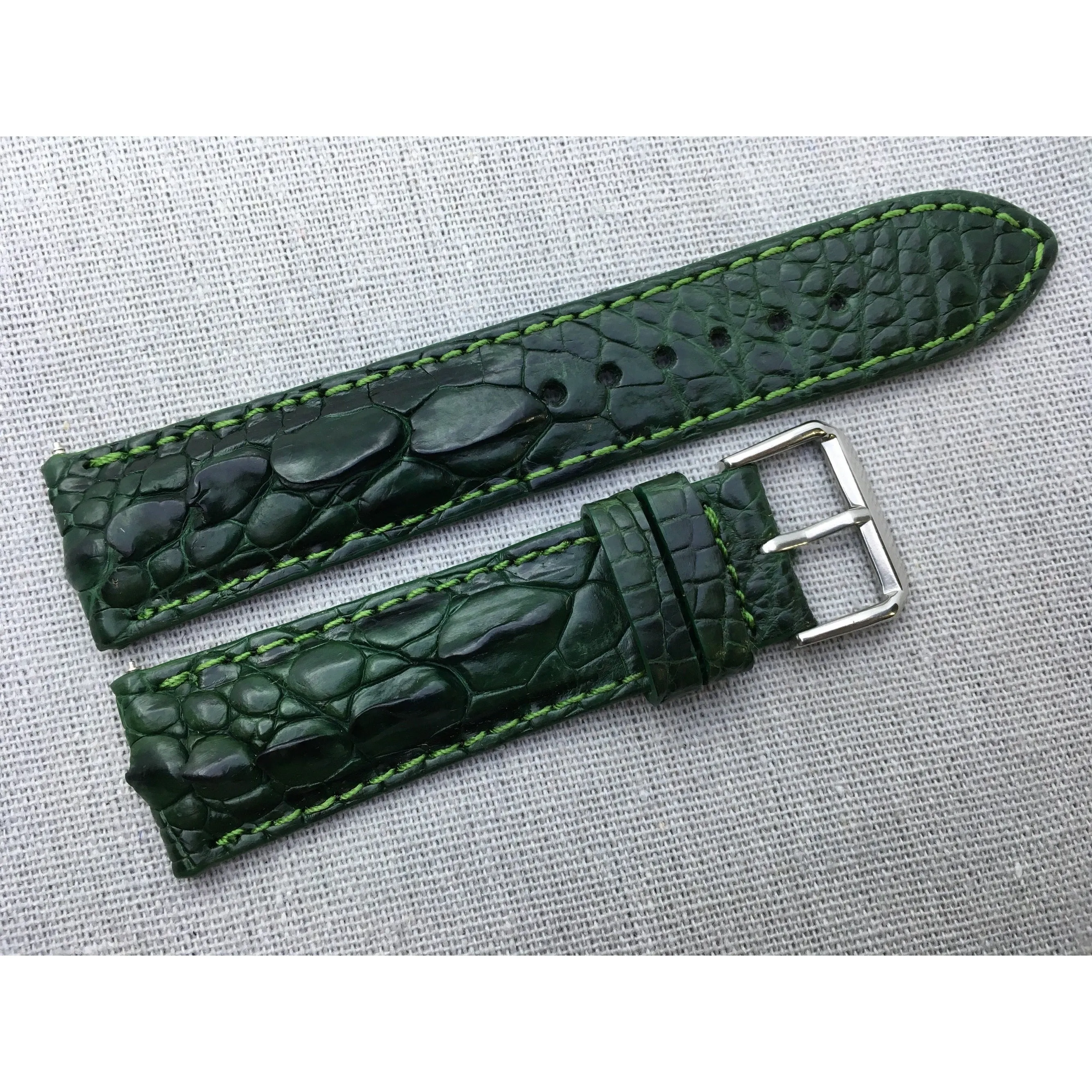 Green Alligator Hornback Leather Watch Band | Luxury Quick Release Buckle Strap | DH-81