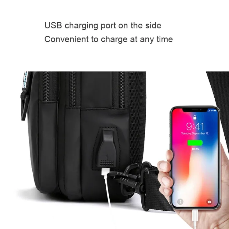 HAOSHUAI 1100-17 Men Chest Bag Casual Shoulder Bag USB Charging Chest Bag(Khaki)