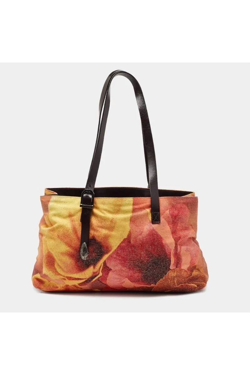 Haute Secret Shoppers - Roberto Cavalli Multicolor Floral Print Shimmer Fabric and Leather Tote