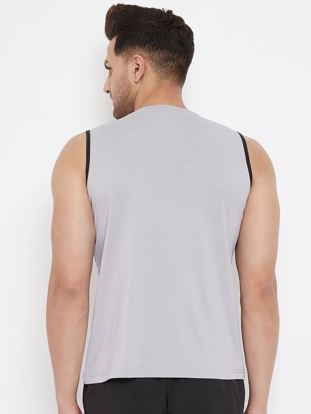 JUMP USA Men Grey & Black Striped Active Wear T-shirt