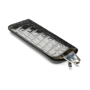 Large Leather Glasses Case - Black Croc