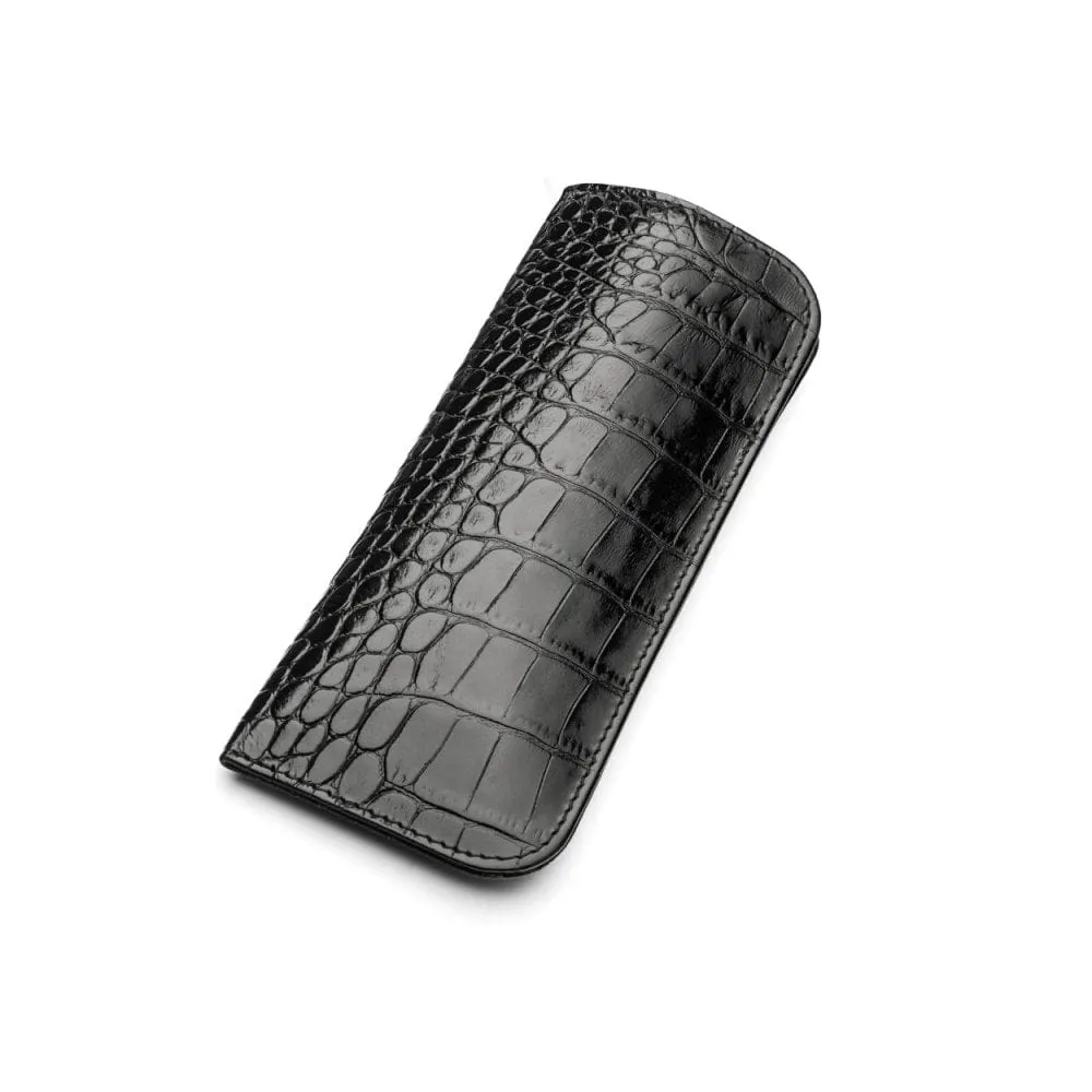Large Leather Glasses Case - Black Croc