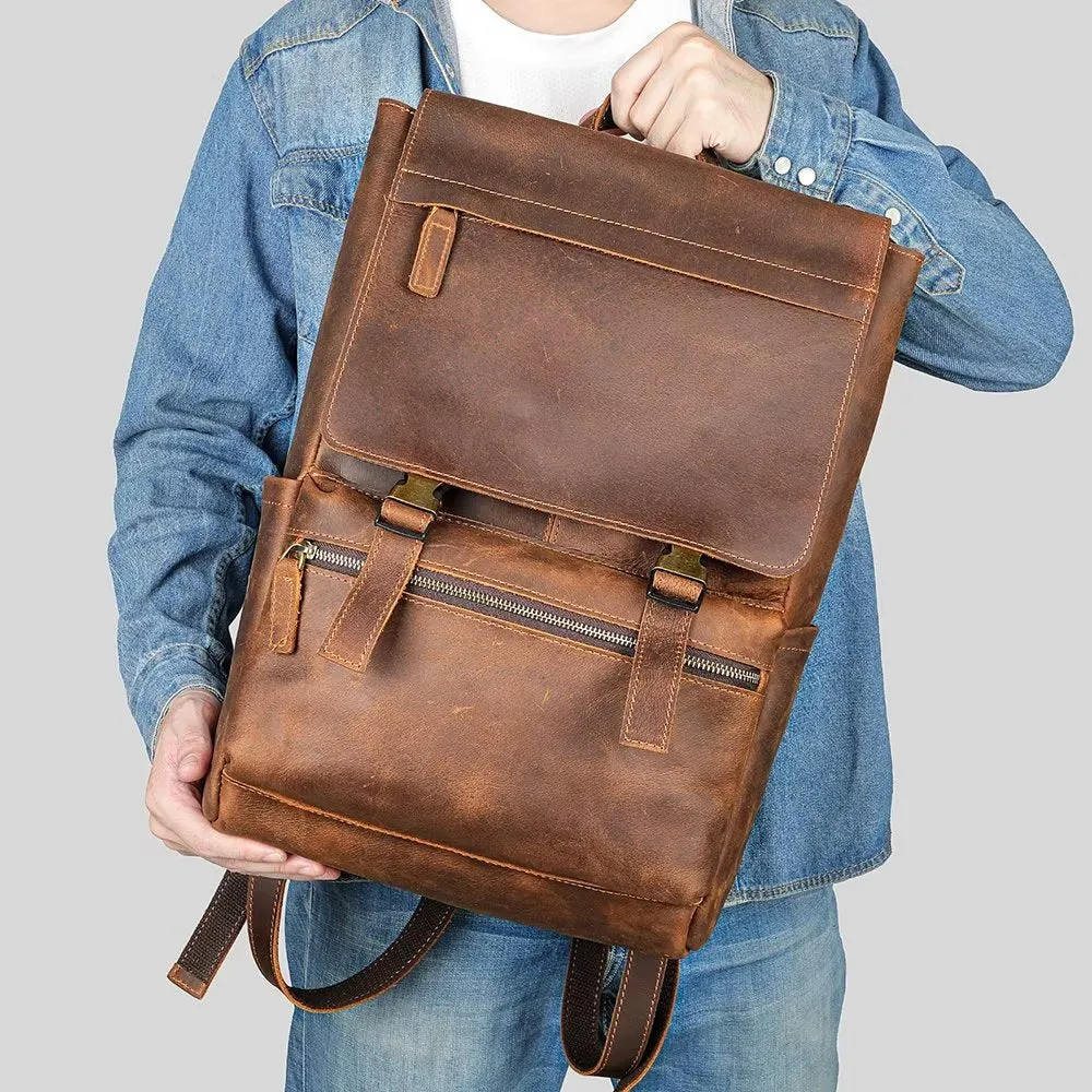 LeatherLux Cowhide Business Travel Computer Backpack