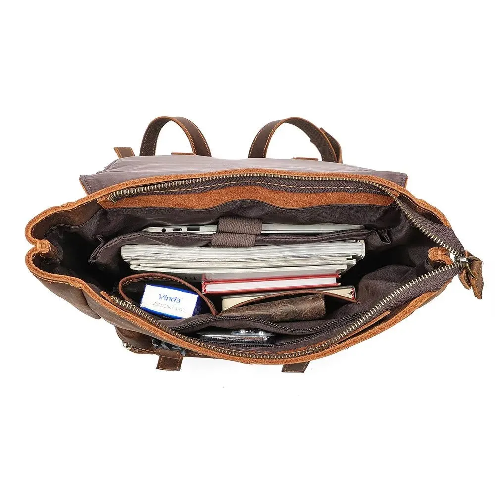 LeatherLux Cowhide Business Travel Computer Backpack