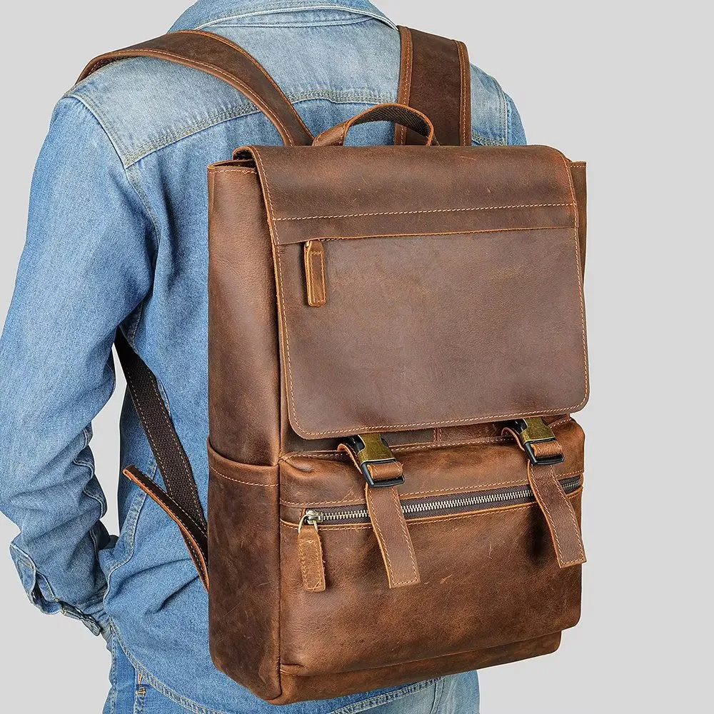 LeatherLux Cowhide Business Travel Computer Backpack