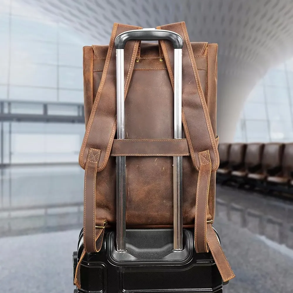 LeatherLux Cowhide Business Travel Computer Backpack