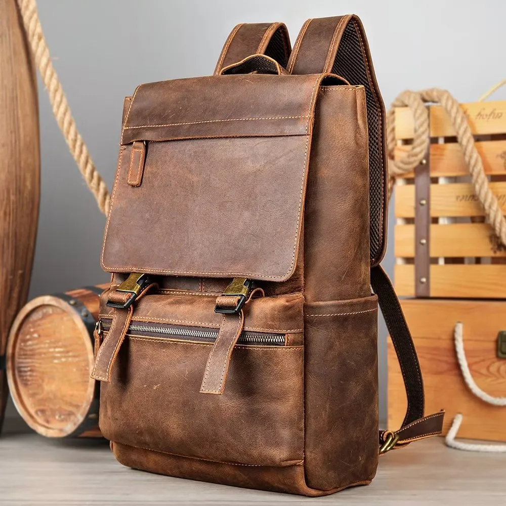 LeatherLux Cowhide Business Travel Computer Backpack