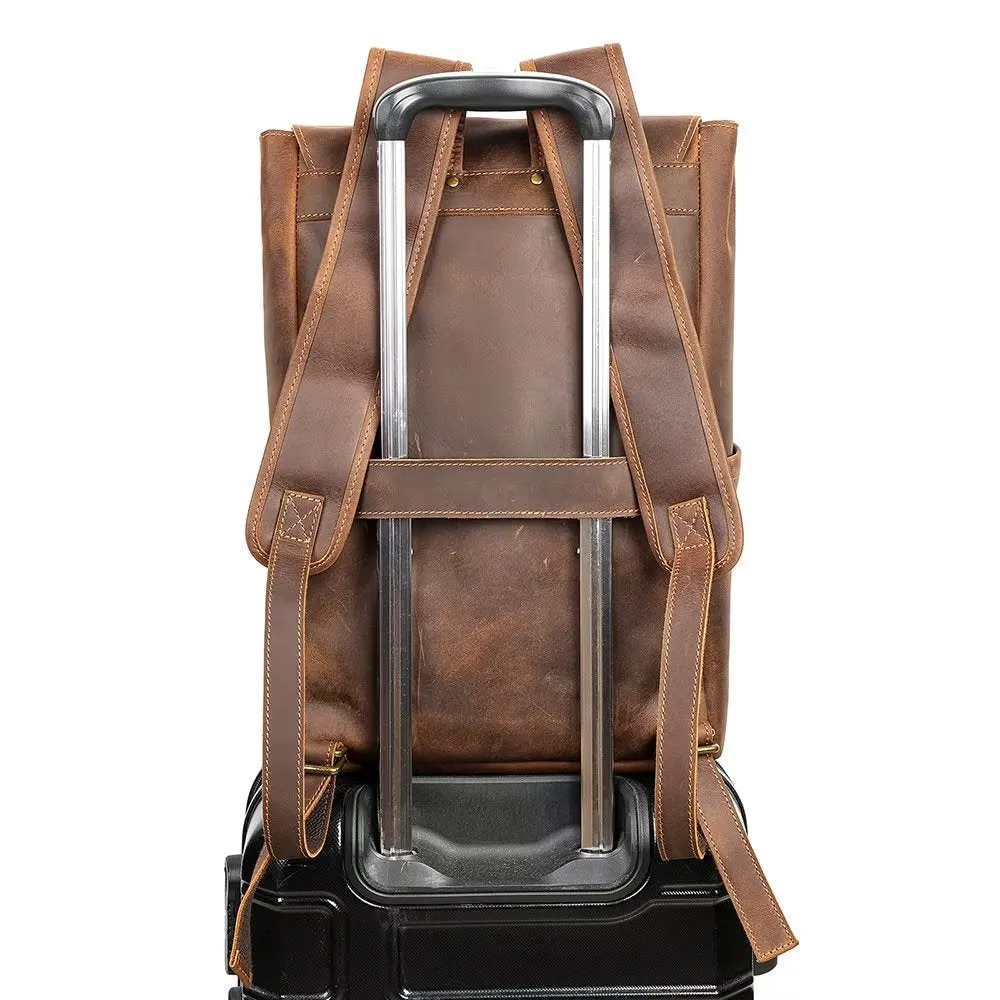 LeatherLux Cowhide Business Travel Computer Backpack