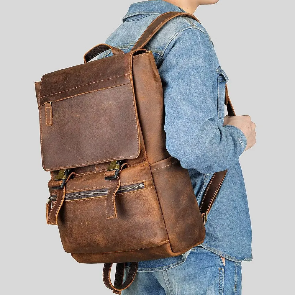 LeatherLux Cowhide Business Travel Computer Backpack
