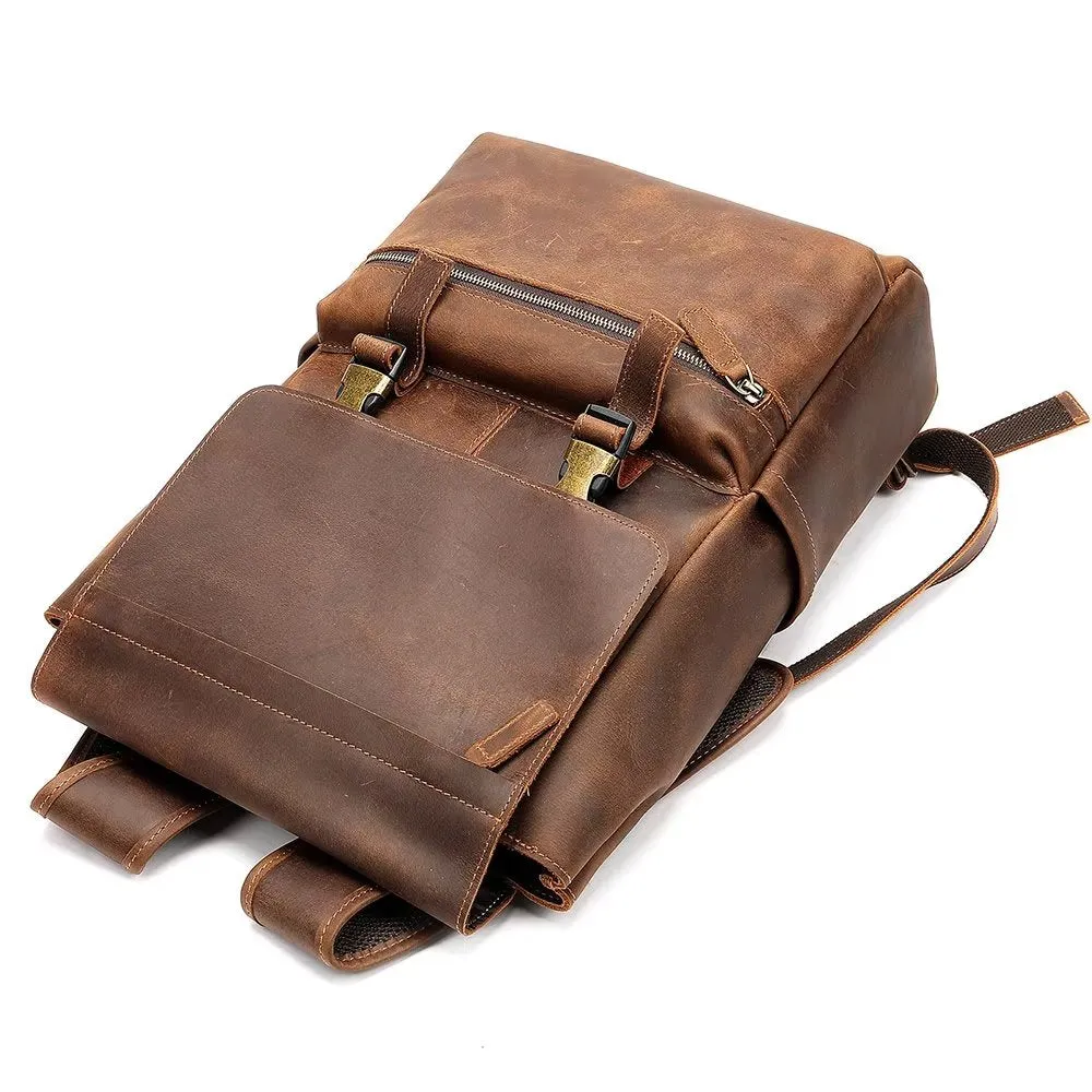 LeatherLux Cowhide Business Travel Computer Backpack
