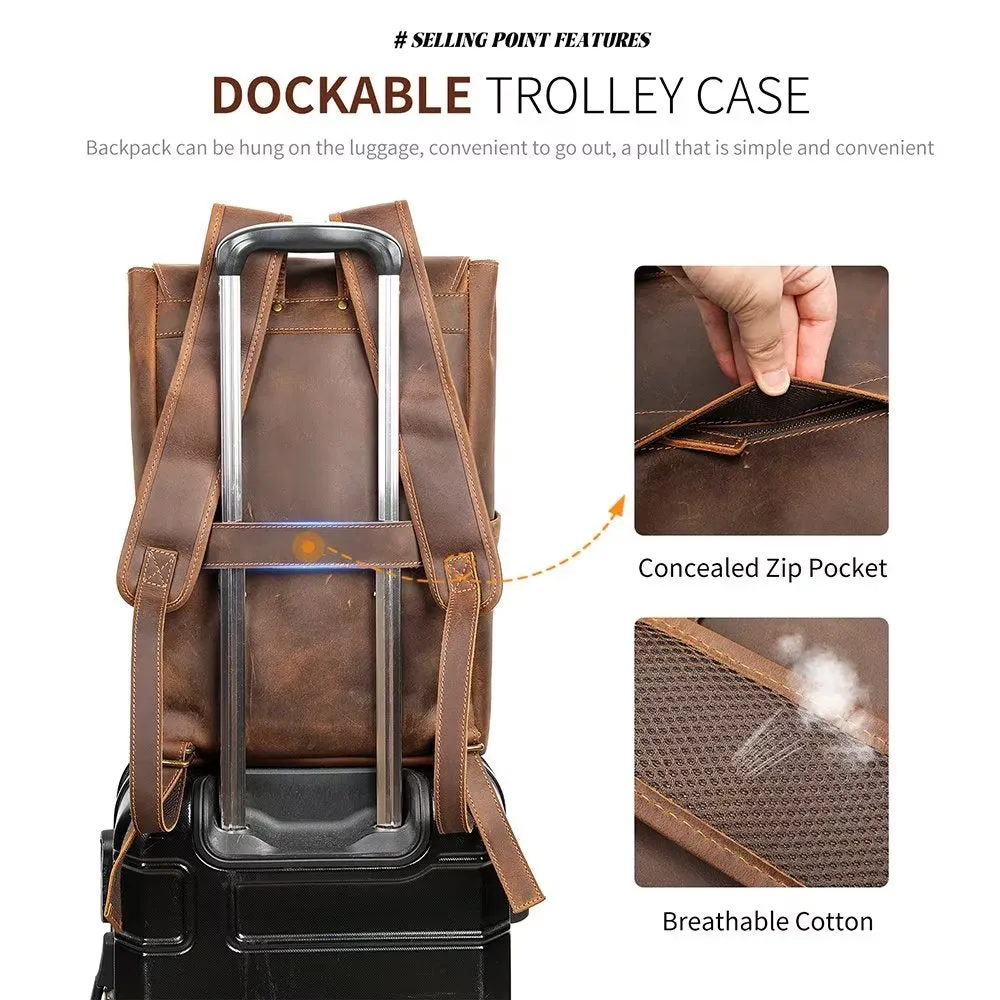 LeatherLux Cowhide Business Travel Computer Backpack