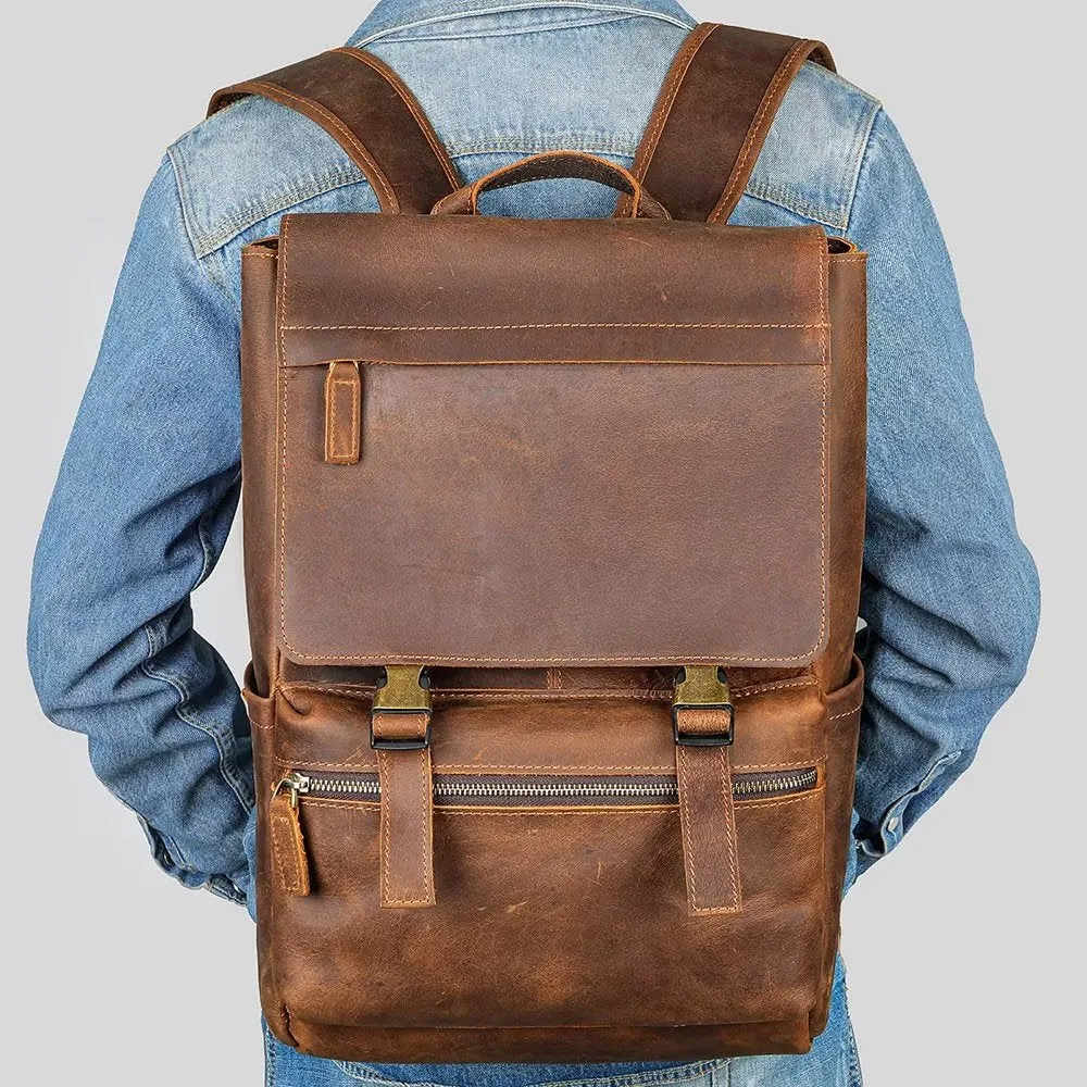 LeatherLux Cowhide Business Travel Computer Backpack