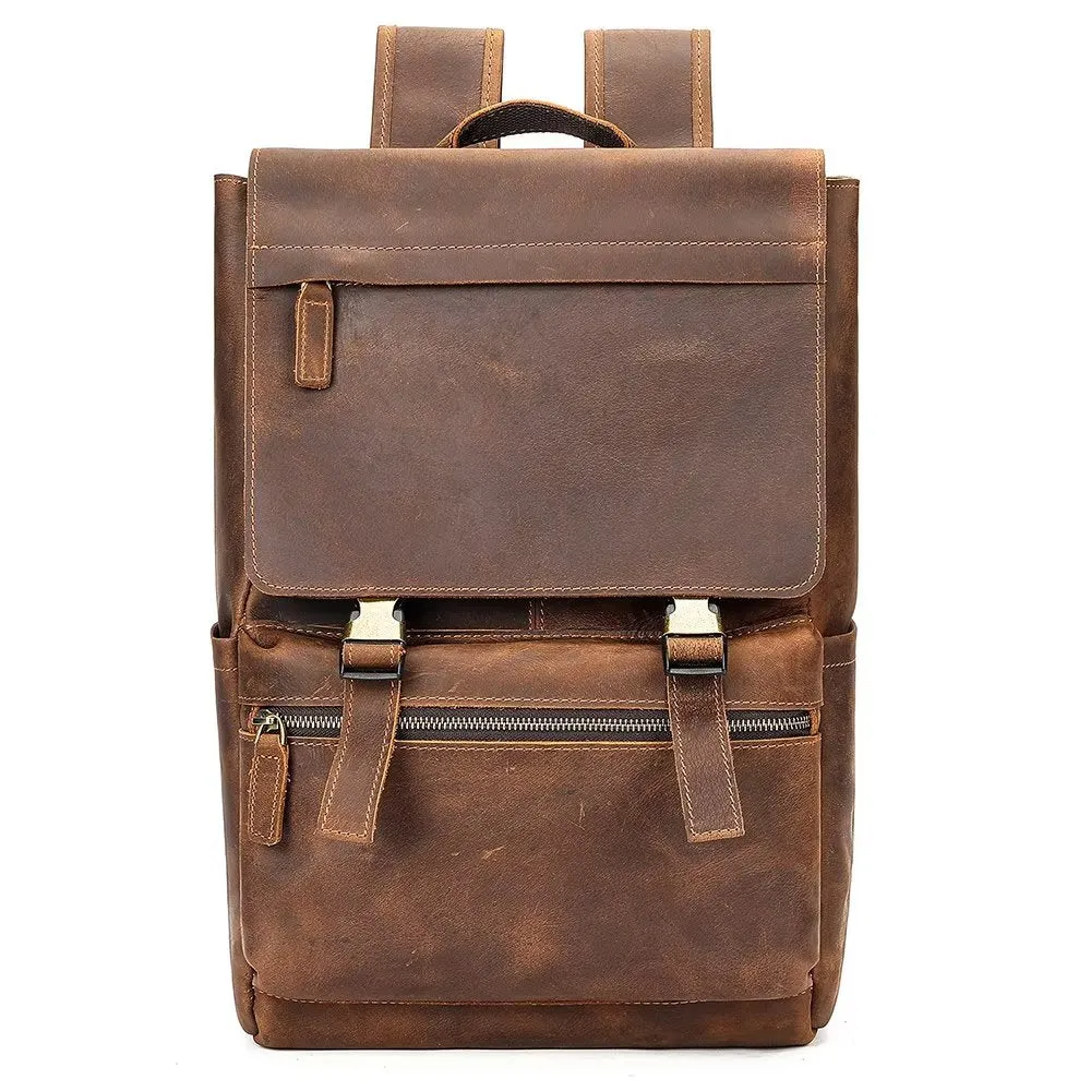 LeatherLux Cowhide Business Travel Computer Backpack