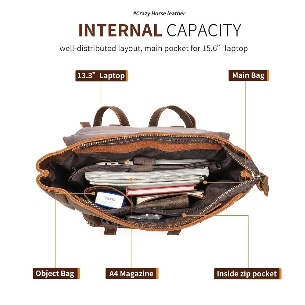 LeatherLux Cowhide Business Travel Computer Backpack
