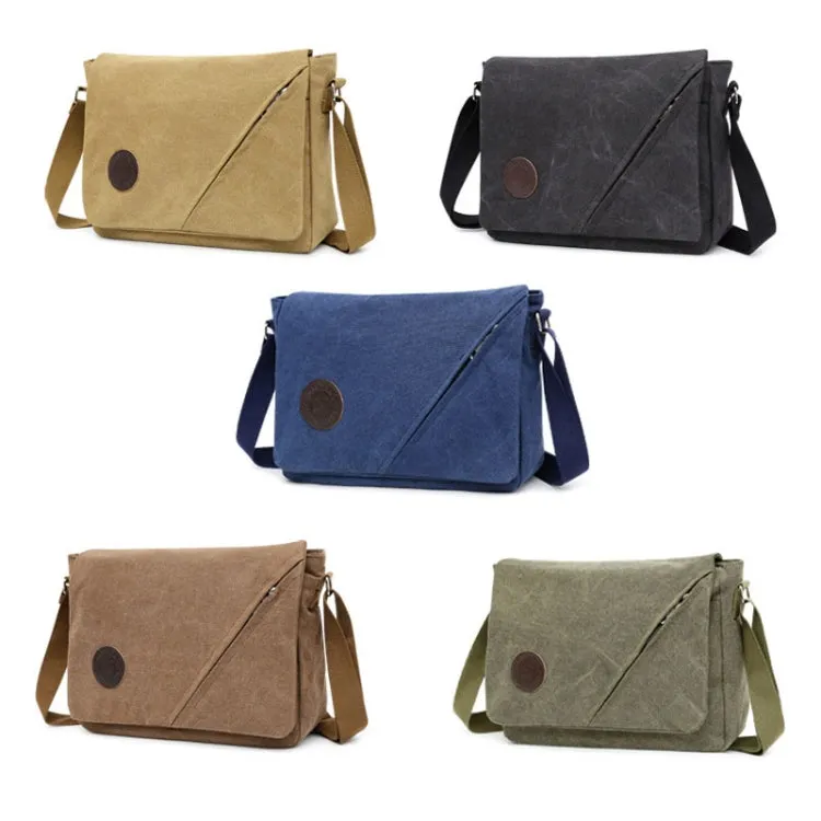LIJIEBAO Canvas Shoulder Bag Men Casual Messenger Bag Simple Student Schoolbag(Coffee)
