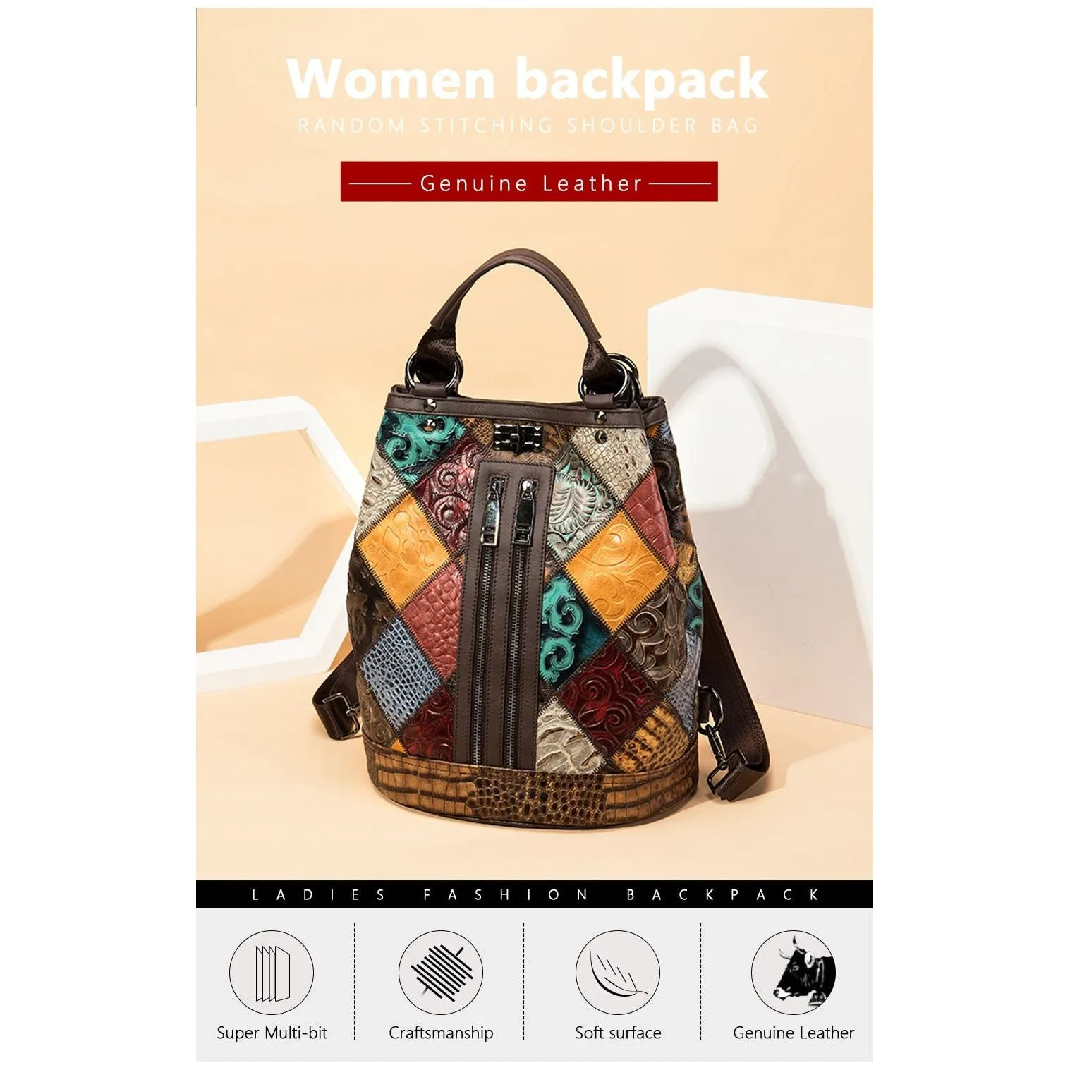 LuxePatch Exotic Leather Laptop Travel Backpack