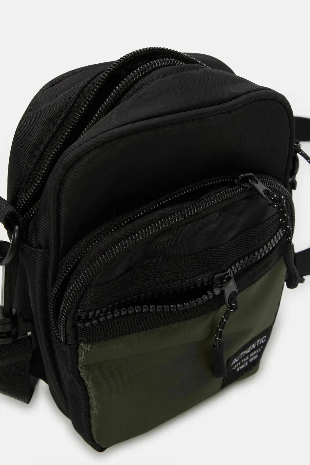 Men Black And Green Plain Crossbody Bag